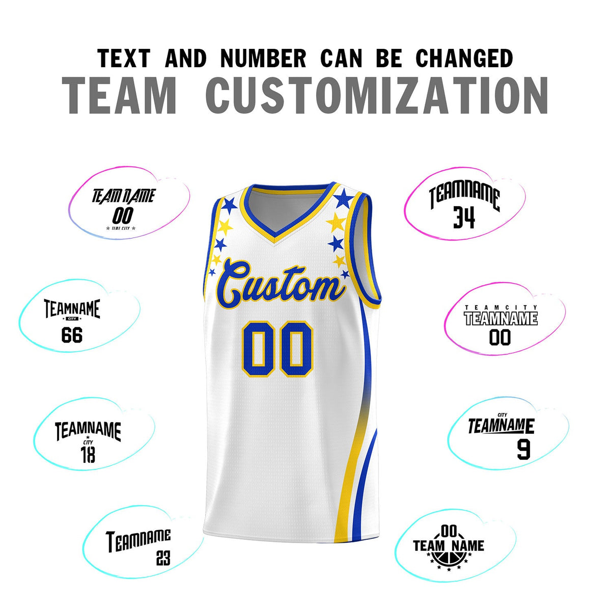 Custom White Shoulders Star Pattern Side Color Block Sports Uniform Basketball Jersey