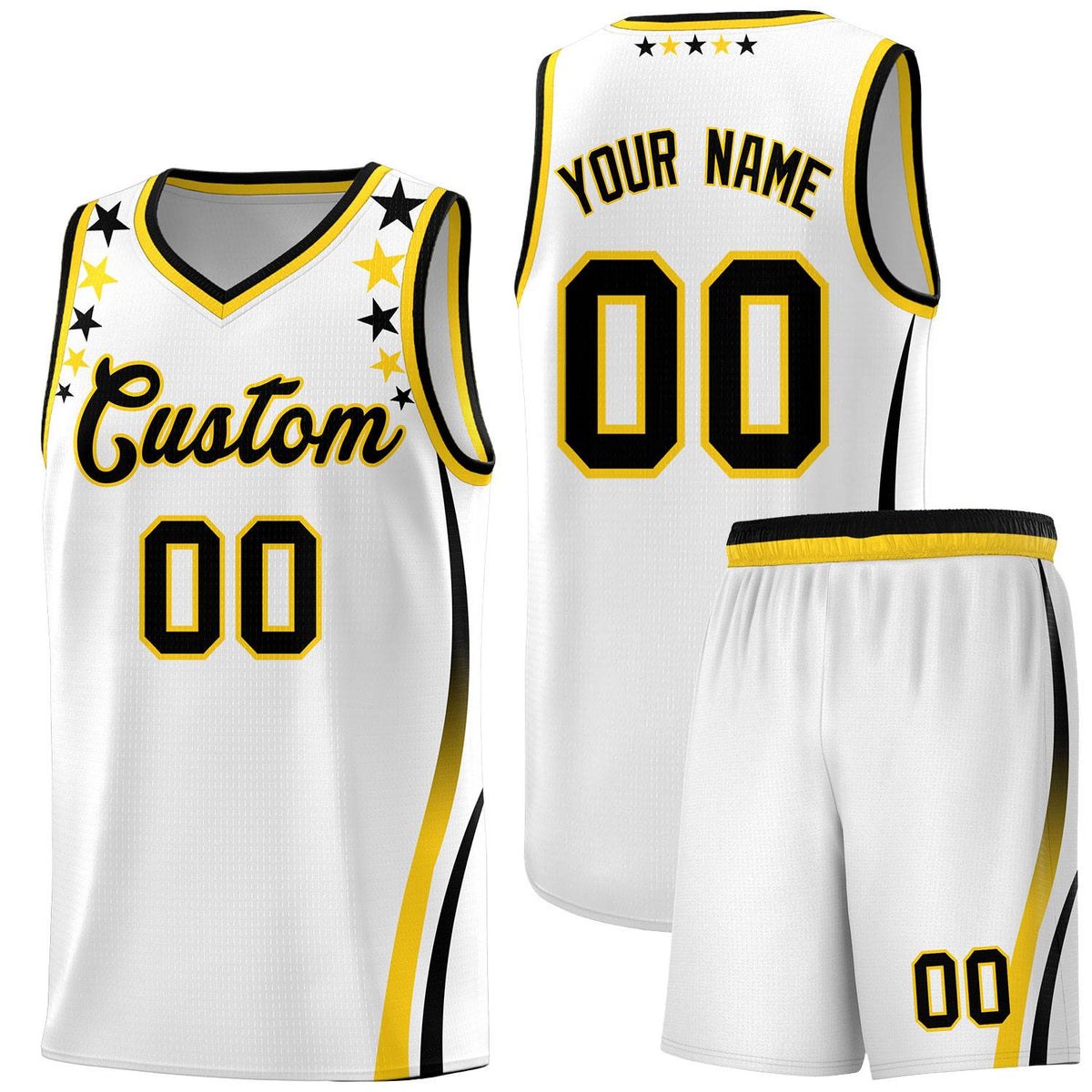 Custom White Shoulders Star Pattern Side Color Block Sports Uniform Basketball Jersey
