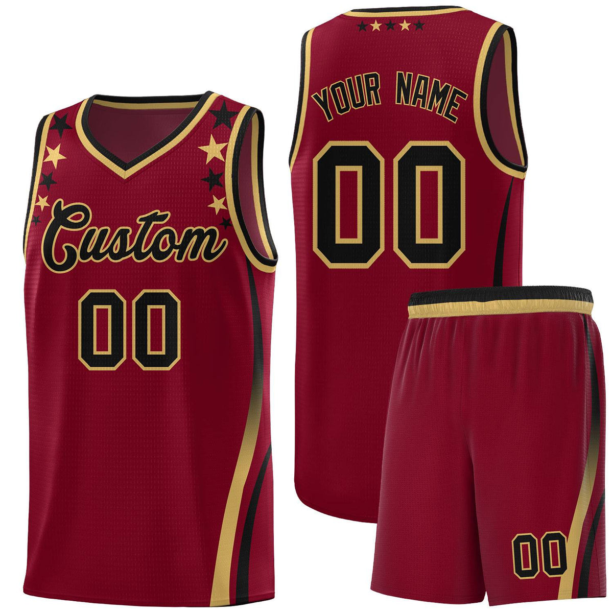 Custom Crimson Shoulders Star Pattern Side Color Block Sports Uniform Basketball Jersey