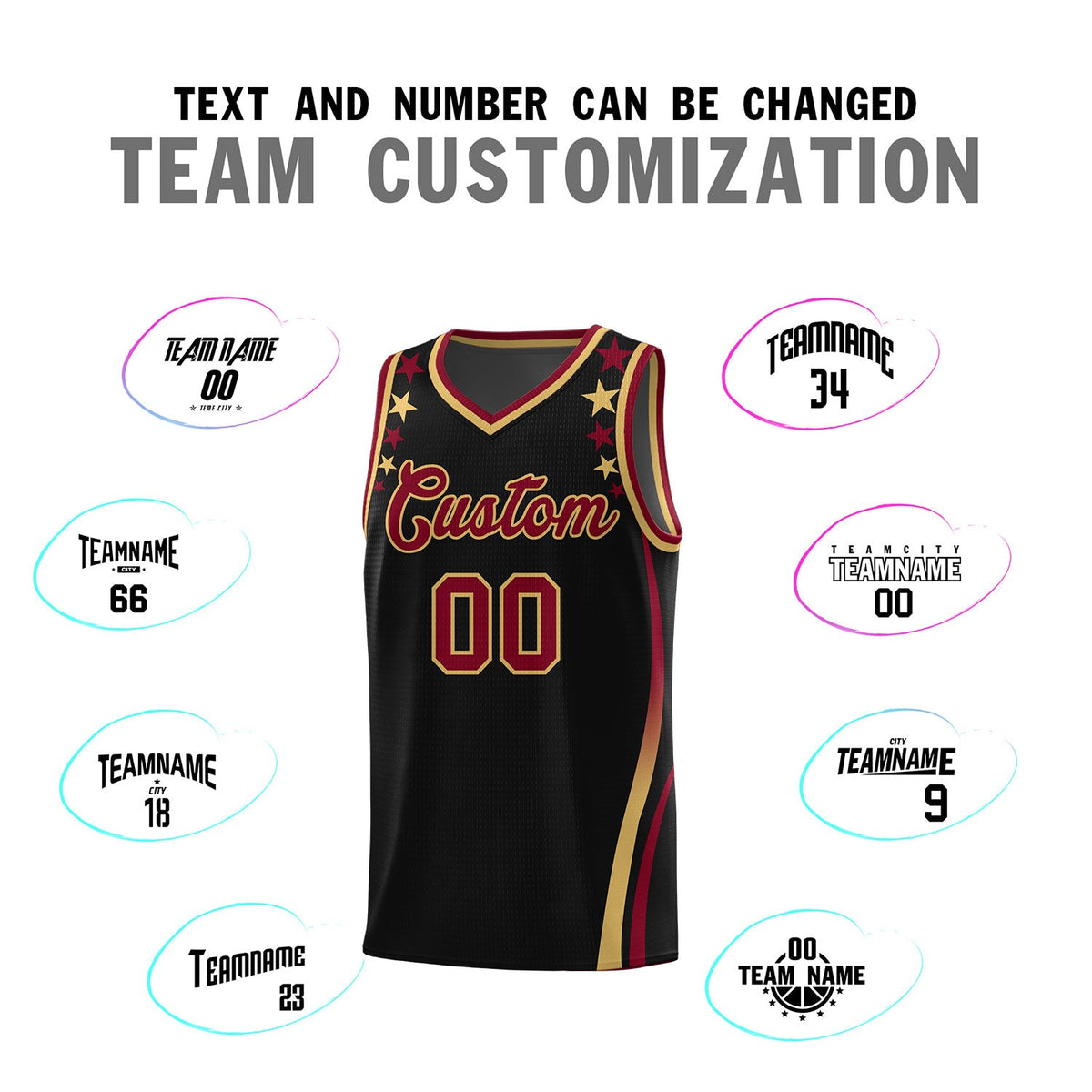 Custom Black Shoulders Star Pattern Side Color Block Sports Uniform Basketball Jersey