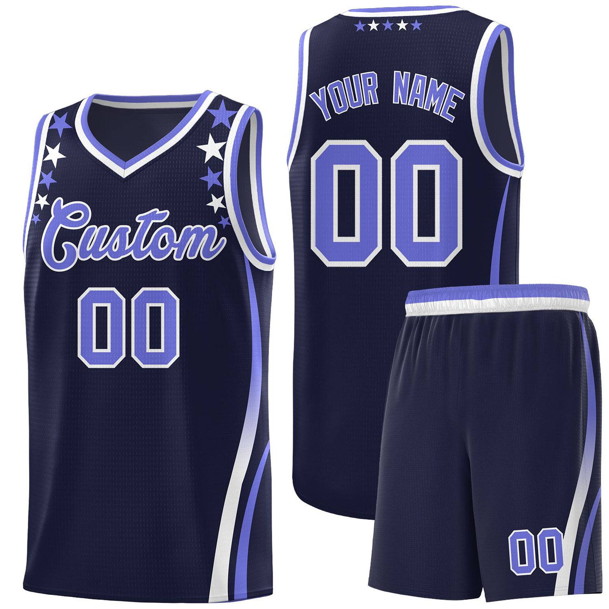 Custom Navy Shoulders Star Pattern Side Color Block Sports Uniform Basketball Jersey