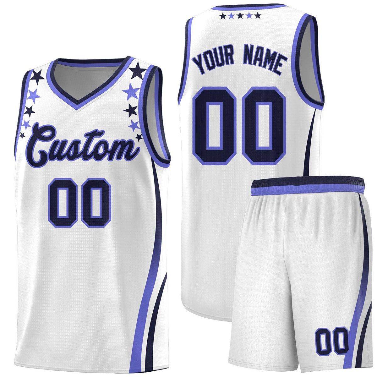 Custom White Shoulders Star Pattern Side Color Block Sports Uniform Basketball Jersey