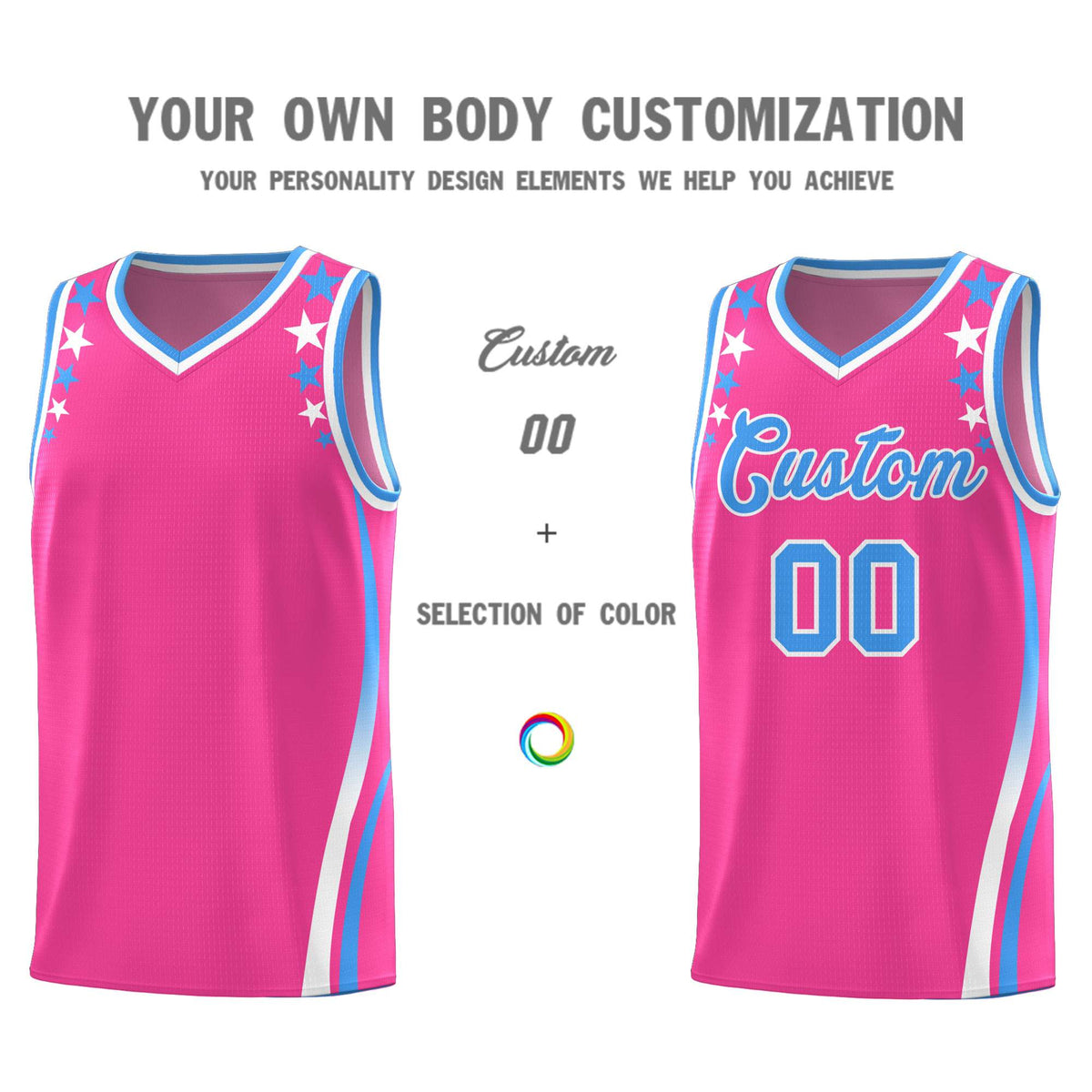 Custom Pink Shoulders Star Pattern Side Color Block Sports Uniform Basketball Jersey