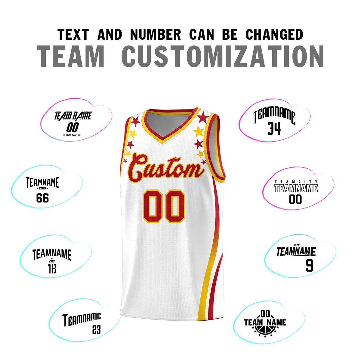 Custom White Shoulders Star Pattern Side Color Block Sports Uniform Basketball Jersey
