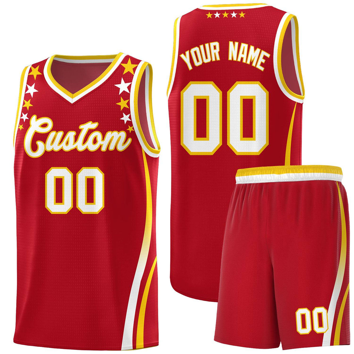Custom Red Shoulders Star Pattern Side Color Block Sports Uniform Basketball Jersey