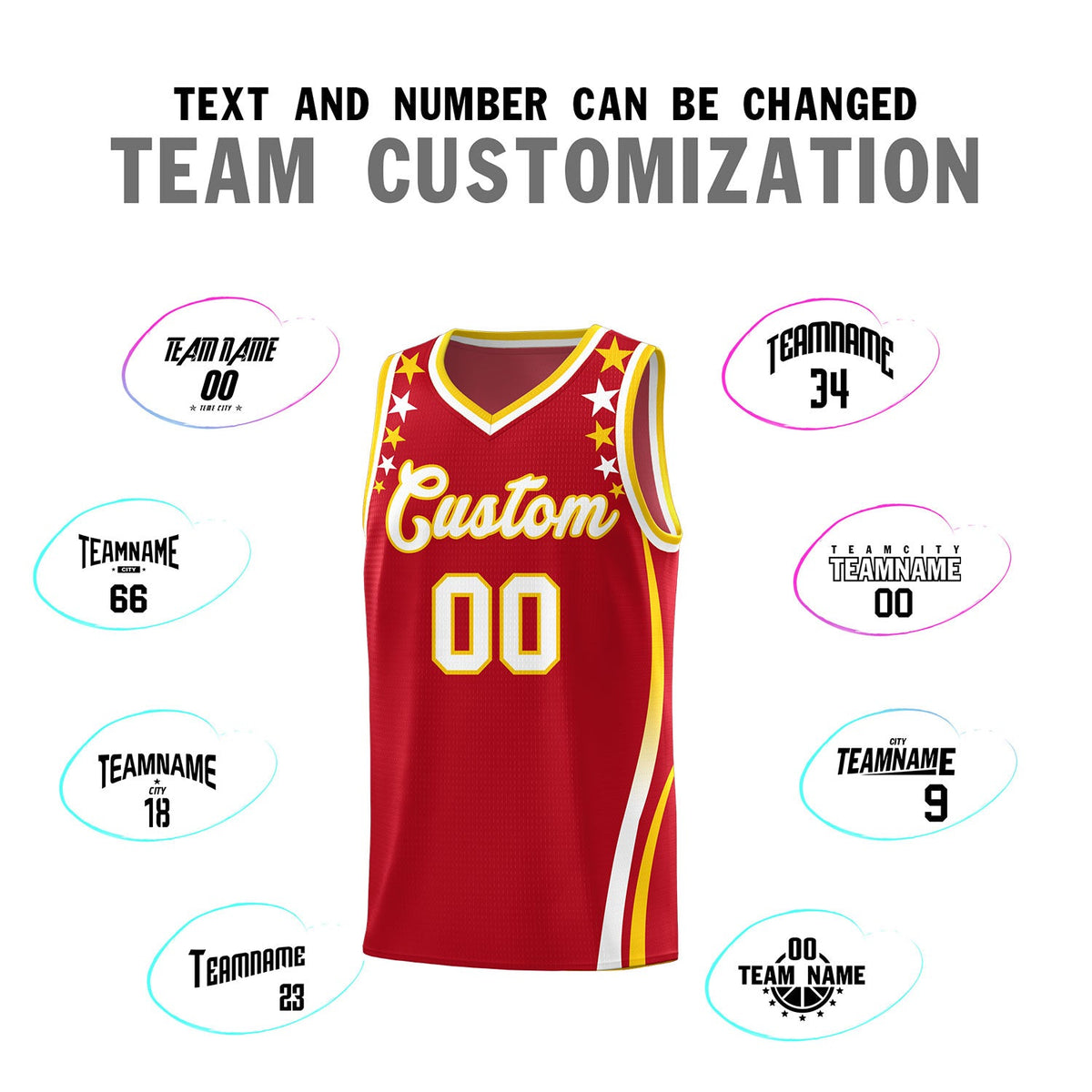 Custom Red Shoulders Star Pattern Side Color Block Sports Uniform Basketball Jersey
