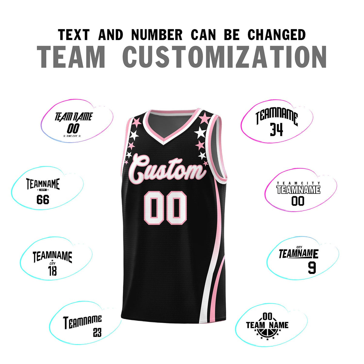Custom Black Shoulders Star Pattern Side Color Block Sports Uniform Basketball Jersey