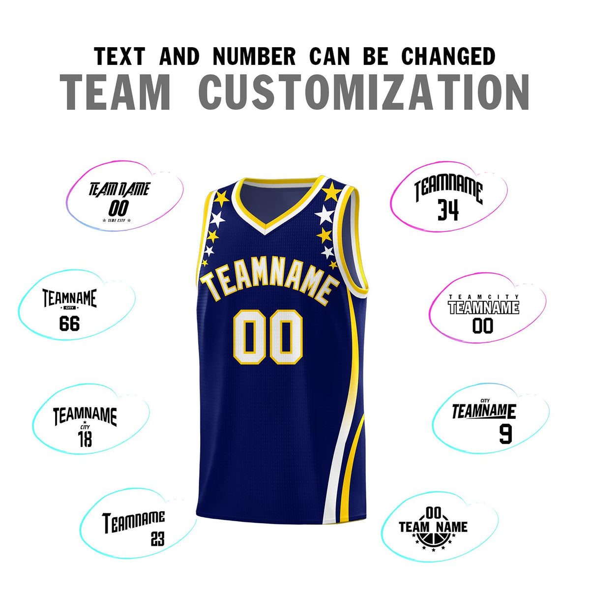 Custom Navy Shoulders Star Pattern Side Color Block Sports Uniform Basketball Jersey