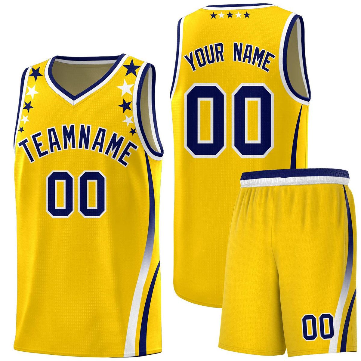 Custom Gold Shoulders Star Pattern Side Color Block Sports Uniform Basketball Jersey