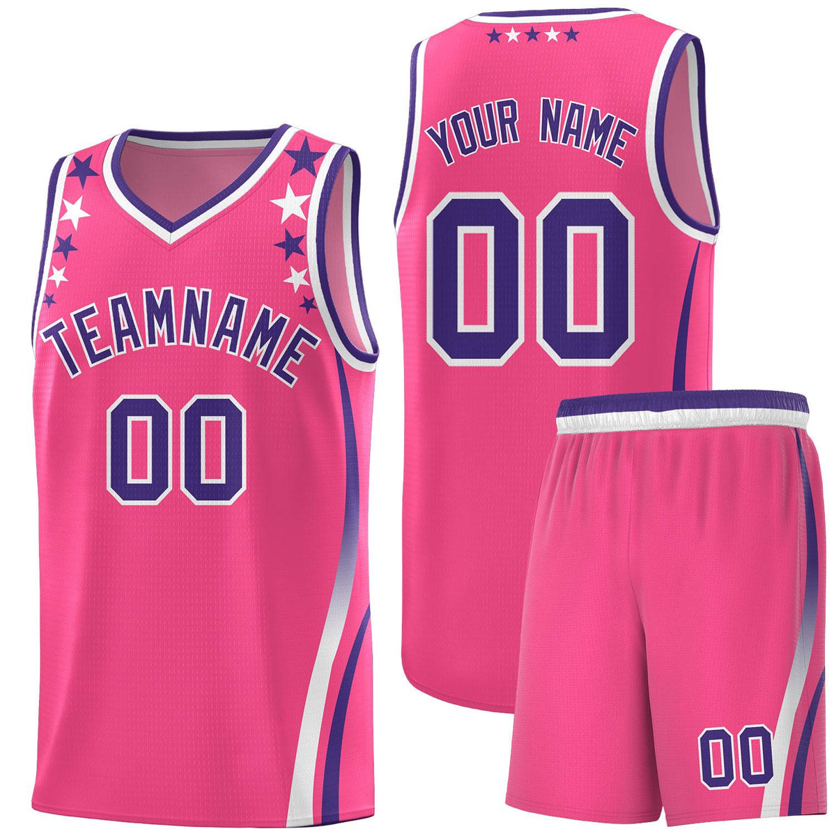 Custom Pink Shoulders Star Pattern Side Color Block Sports Uniform Basketball Jersey