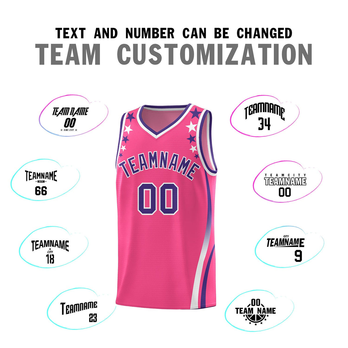 Custom Pink Shoulders Star Pattern Side Color Block Sports Uniform Basketball Jersey