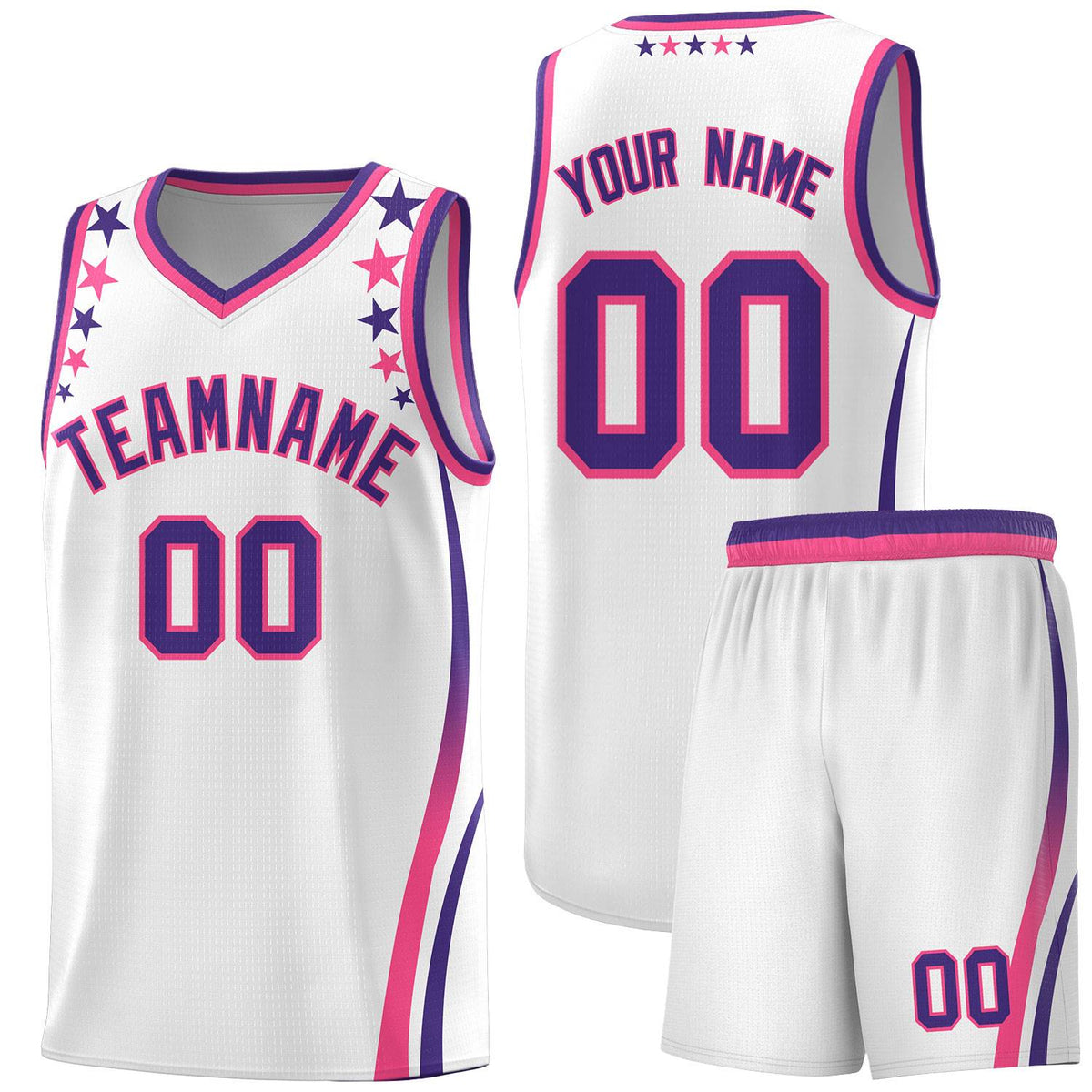 Custom White Shoulders Star Pattern Side Color Block Sports Uniform Basketball Jersey