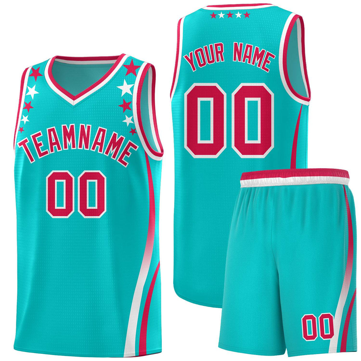 Custom Sky Blue Shoulders Star Pattern Side Color Block Sports Uniform Basketball Jersey