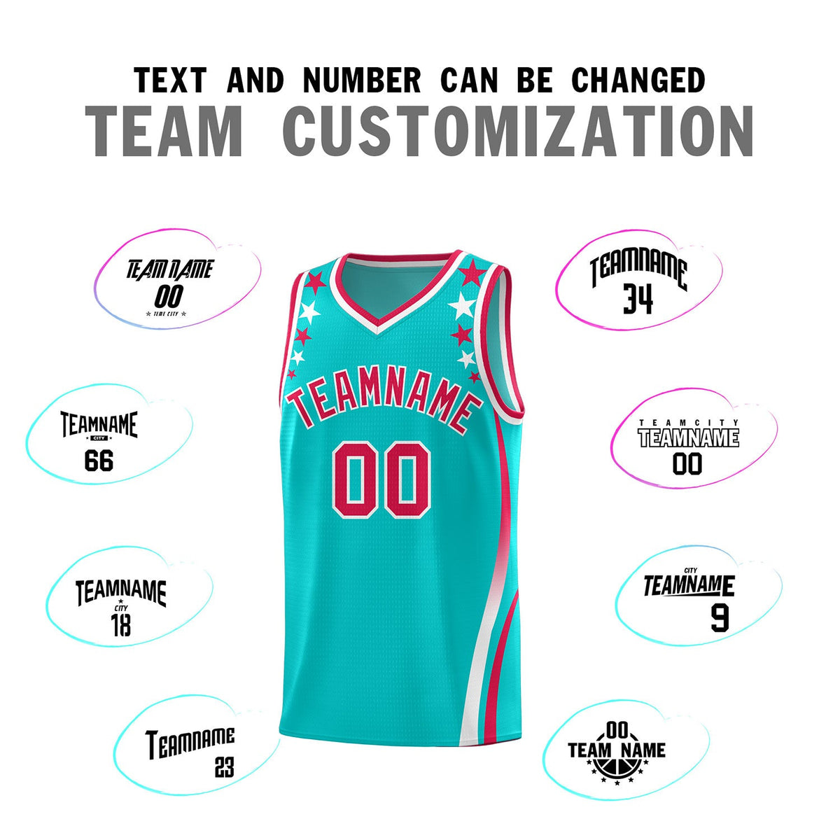 Custom Sky Blue Shoulders Star Pattern Side Color Block Sports Uniform Basketball Jersey