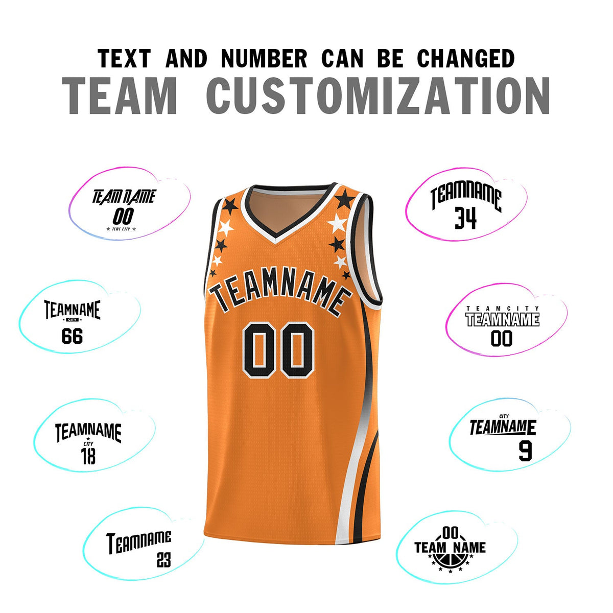 Custom Orange Shoulders Star Pattern Side Color Block Sports Uniform Basketball Jersey
