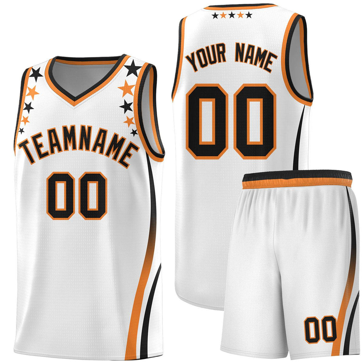 Custom White Shoulders Star Pattern Side Color Block Sports Uniform Basketball Jersey