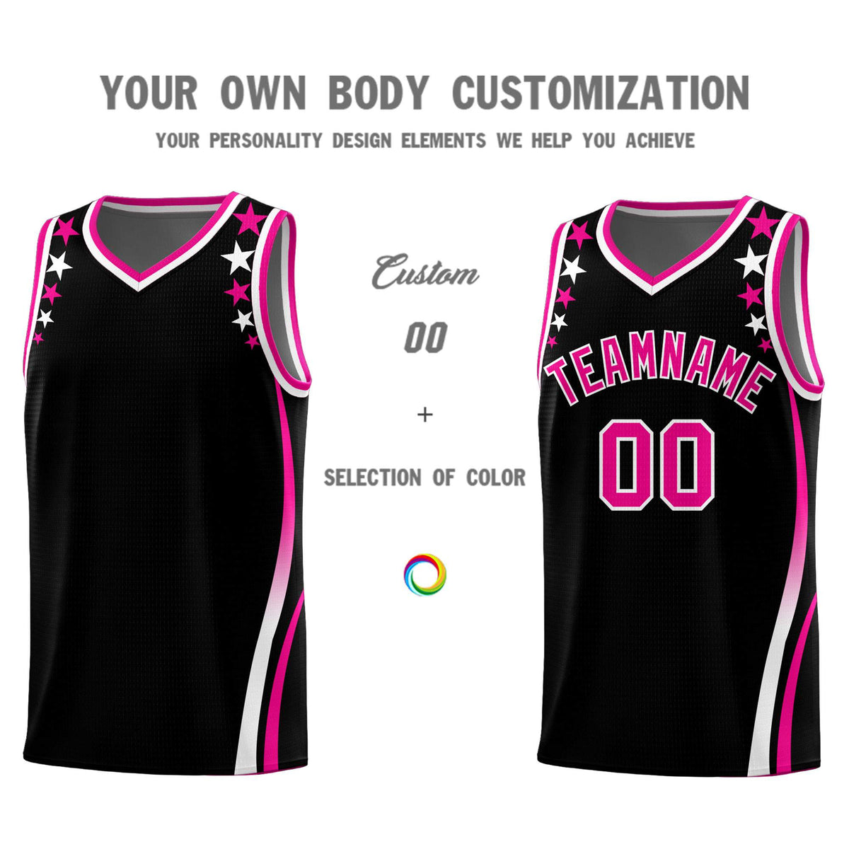 Custom Black Shoulders Star Pattern Side Color Block Sports Uniform Basketball Jersey