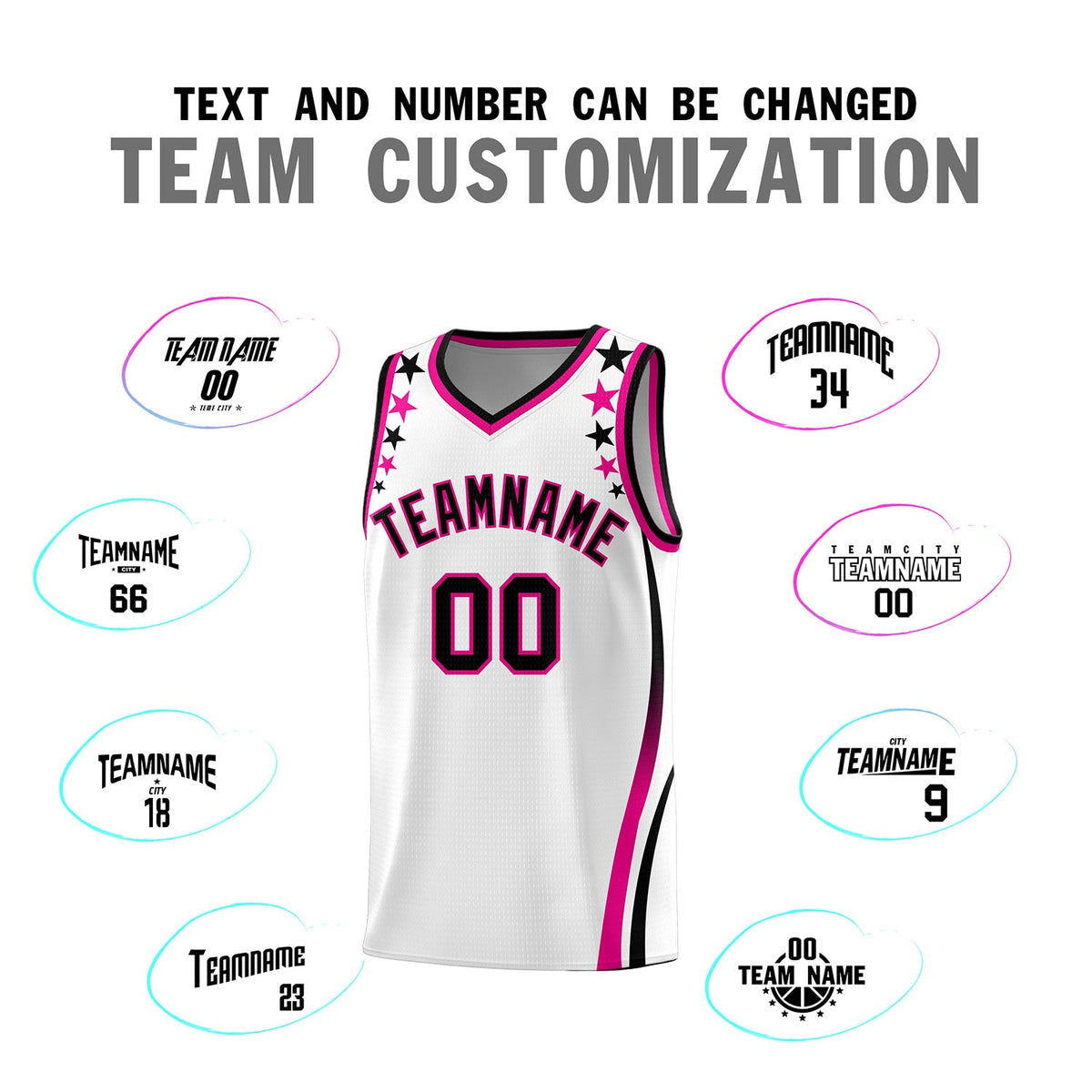 Custom White Shoulders Star Pattern Side Color Block Sports Uniform Basketball Jersey