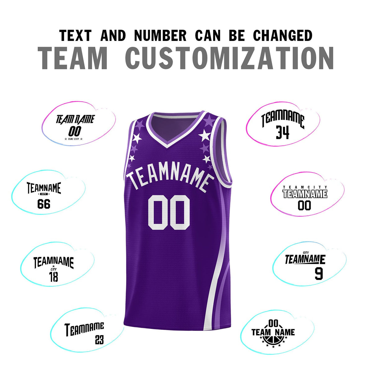 Custom Purple Shoulders Star Pattern Side Color Block Sports Uniform Basketball Jersey