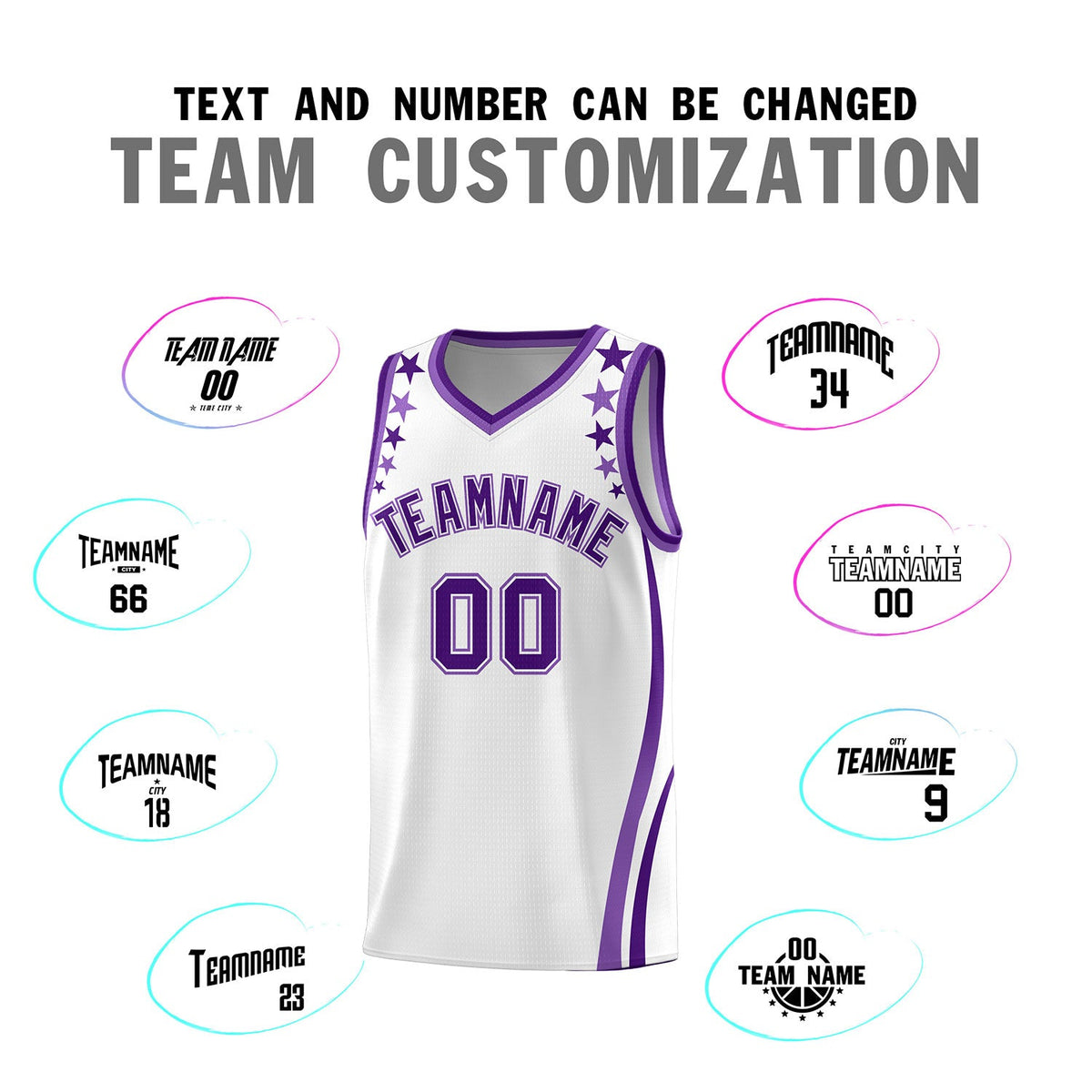 Custom White Shoulders Star Pattern Side Color Block Sports Uniform Basketball Jersey