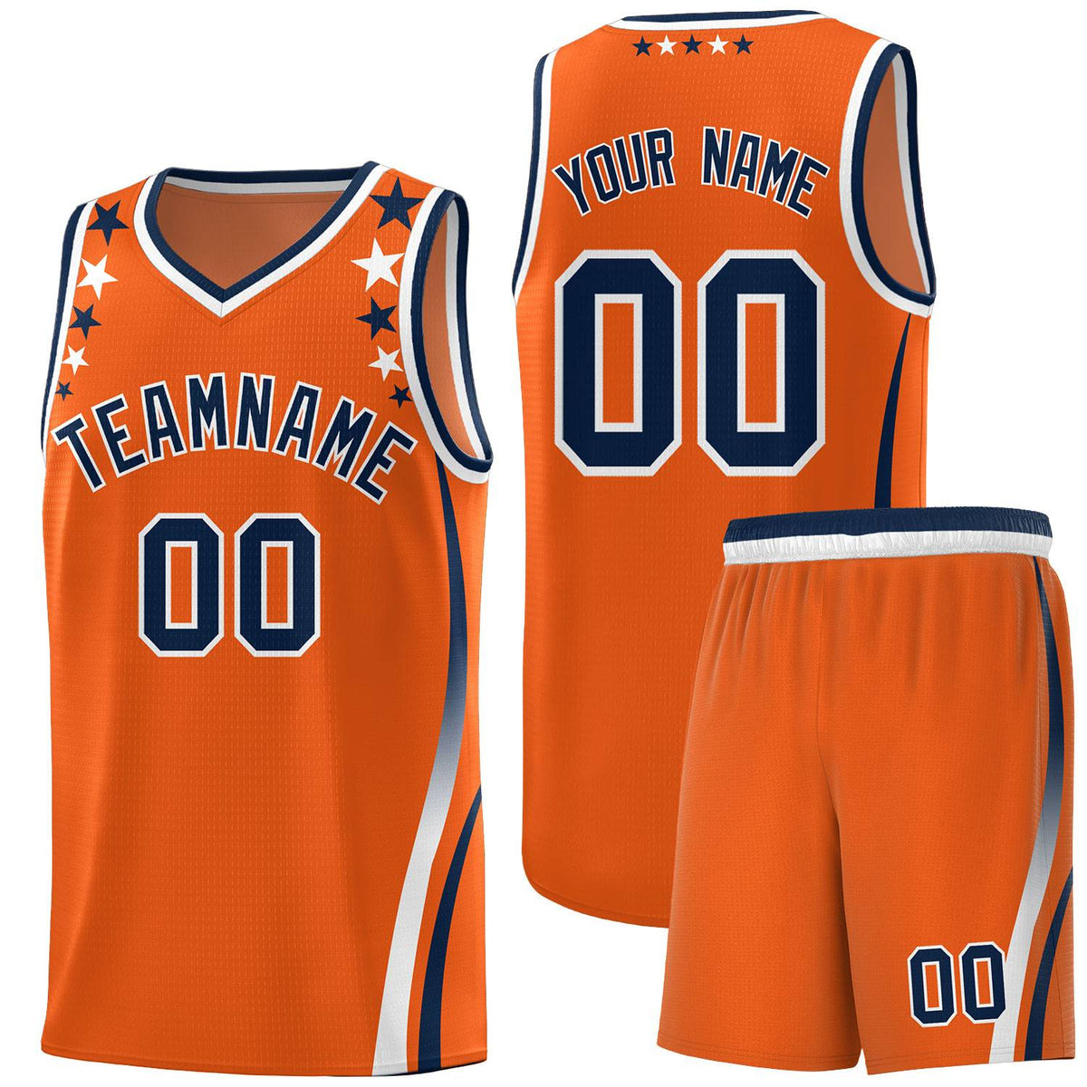 Custom Orange Shoulders Star Pattern Side Color Block Sports Uniform Basketball Jersey