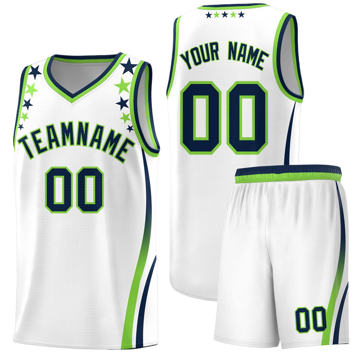 Custom White Shoulders Star Pattern Side Color Block Sports Uniform Basketball Jersey
