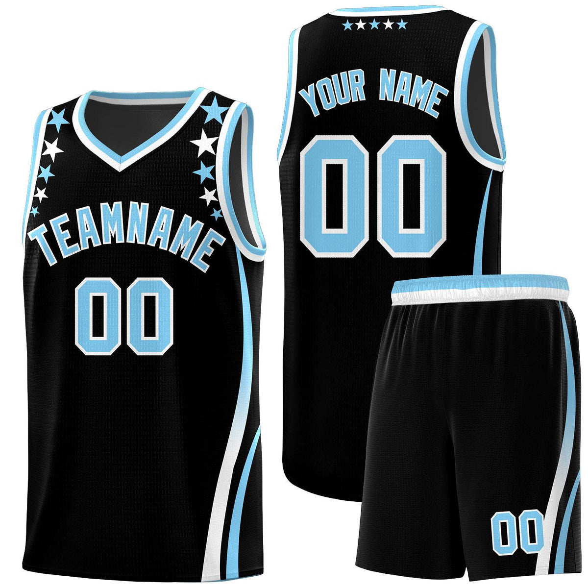 Custom Black Shoulders Star Pattern Side Color Block Sports Uniform Basketball Jersey