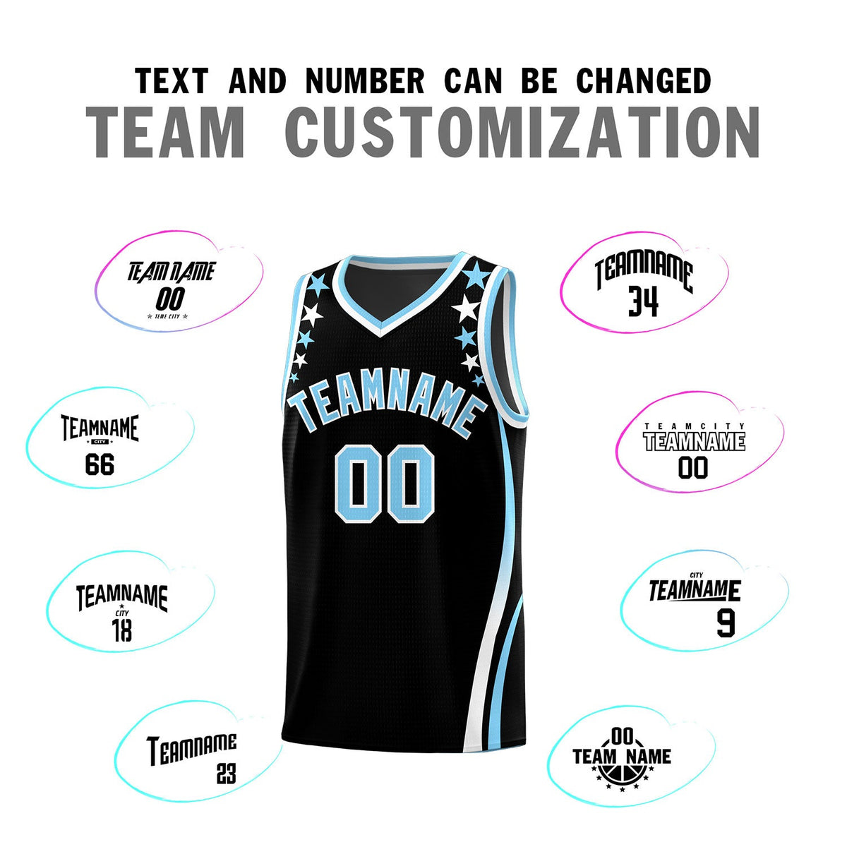 Custom Black Shoulders Star Pattern Side Color Block Sports Uniform Basketball Jersey