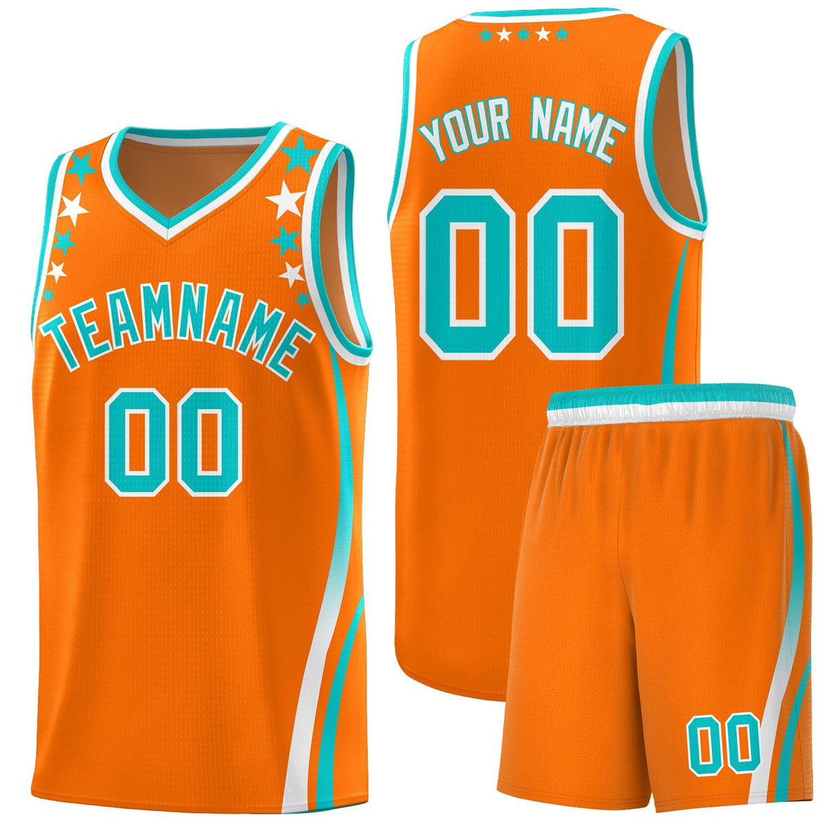 Custom Orange Shoulders Star Pattern Side Color Block Sports Uniform Basketball Jersey