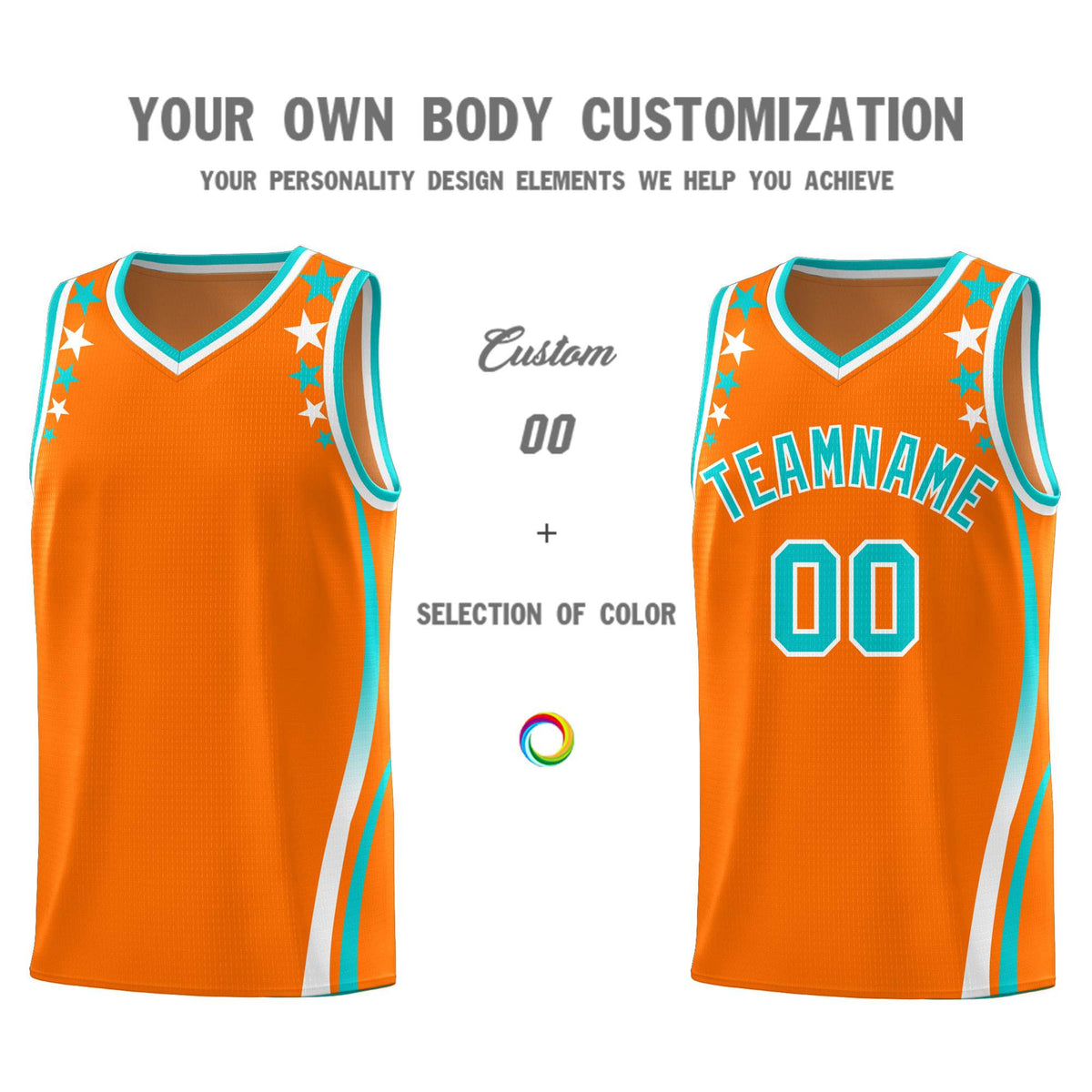Custom Orange Shoulders Star Pattern Side Color Block Sports Uniform Basketball Jersey