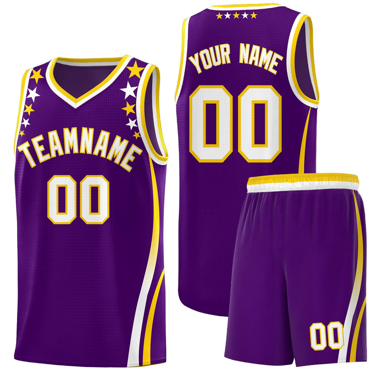 Custom Purple Shoulders Star Pattern Side Color Block Sports Uniform Basketball Jersey
