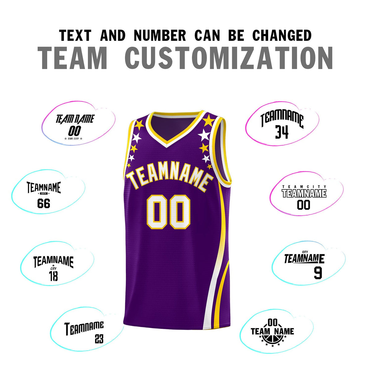 Custom Purple Shoulders Star Pattern Side Color Block Sports Uniform Basketball Jersey