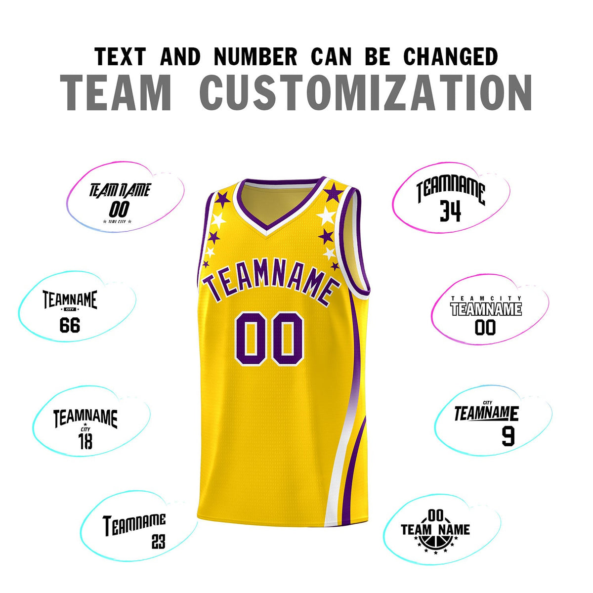 Custom Gold Shoulders Star Pattern Side Color Block Sports Uniform Basketball Jersey