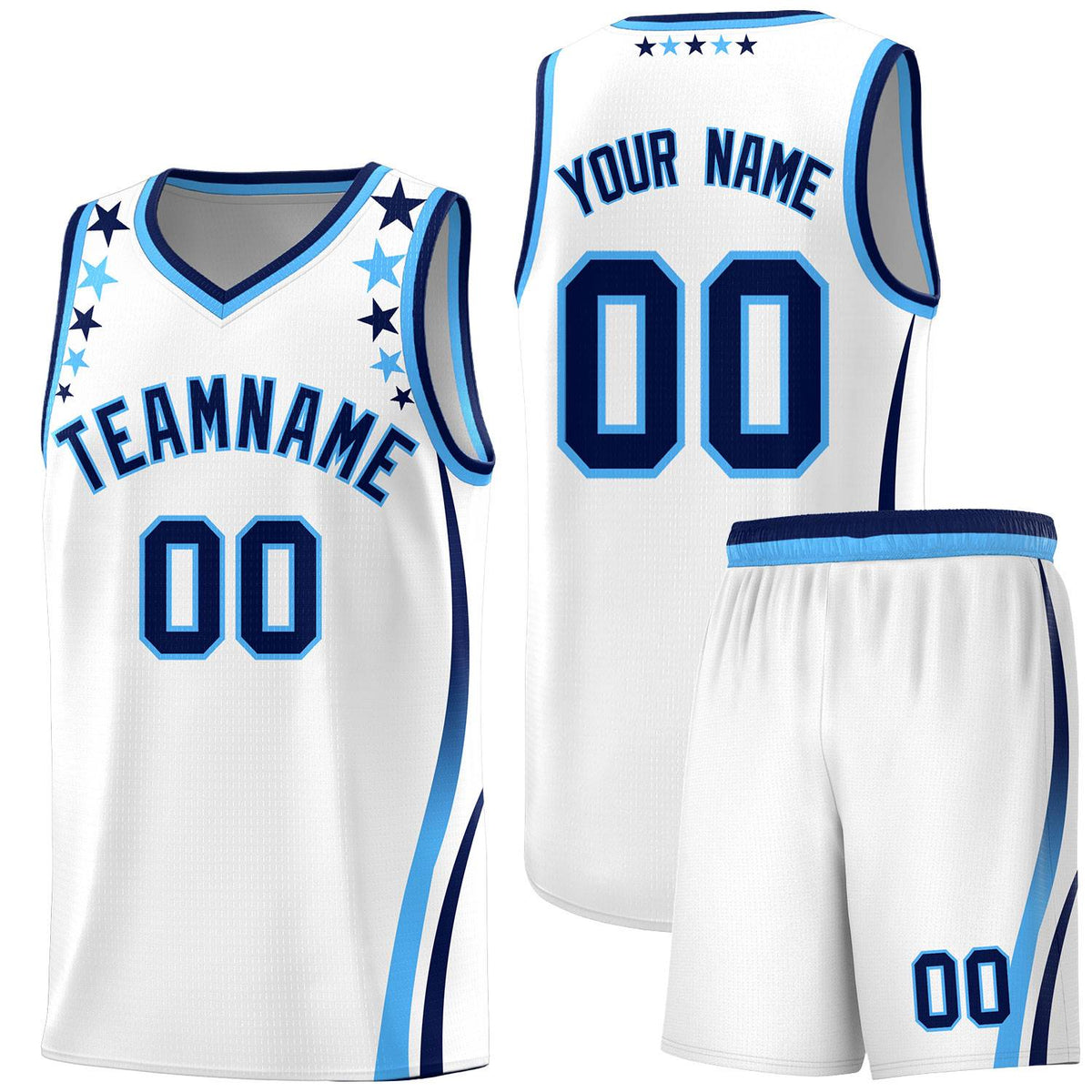 Custom White Shoulders Star Pattern Side Color Block Sports Uniform Basketball Jersey