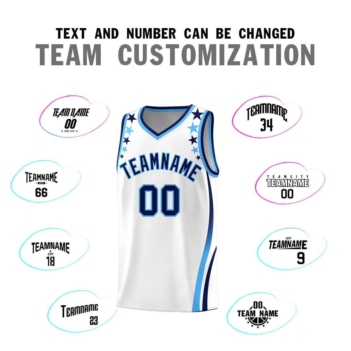 Custom White Shoulders Star Pattern Side Color Block Sports Uniform Basketball Jersey