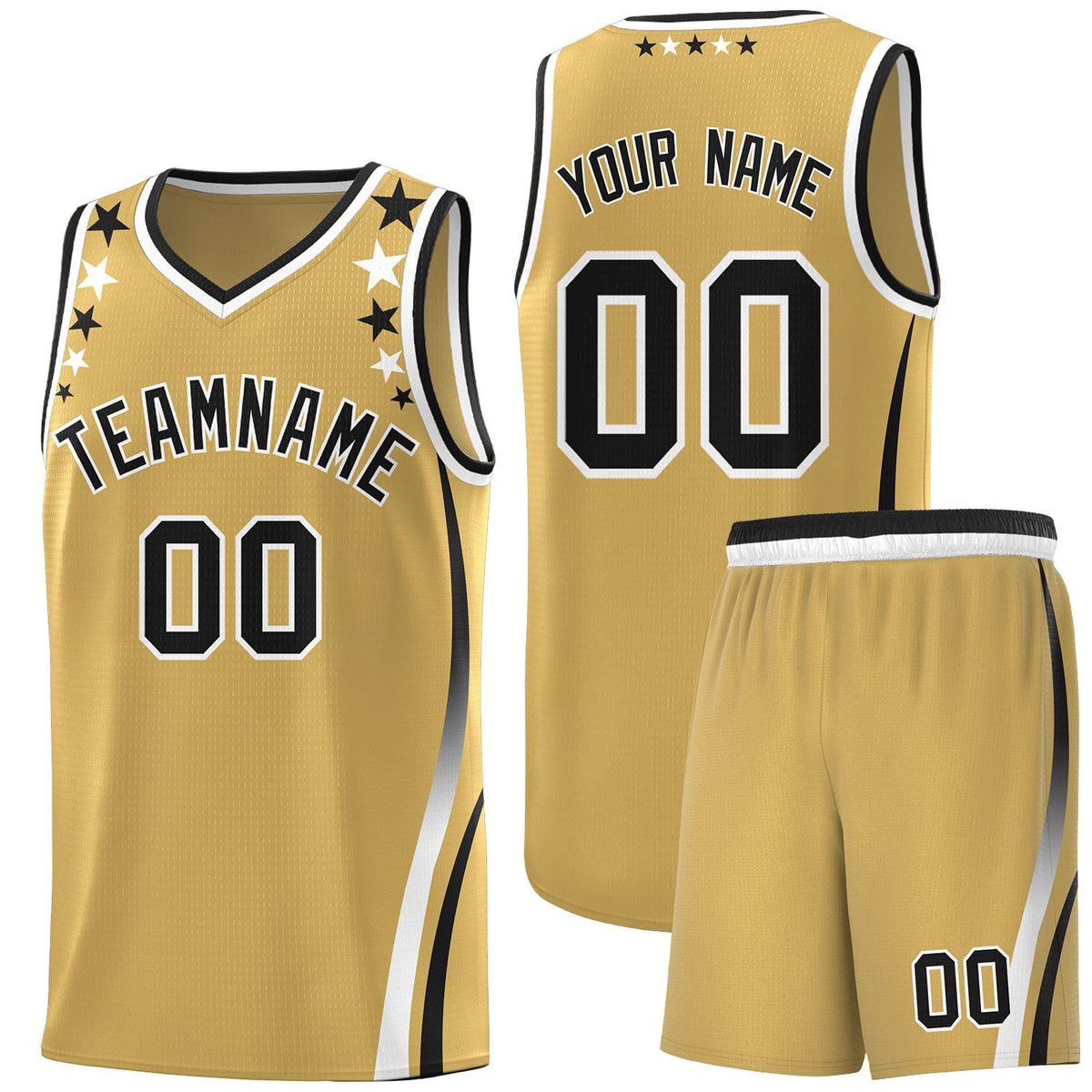 Custom Old Gold Shoulders Star Pattern Side Color Block Sports Uniform Basketball Jersey