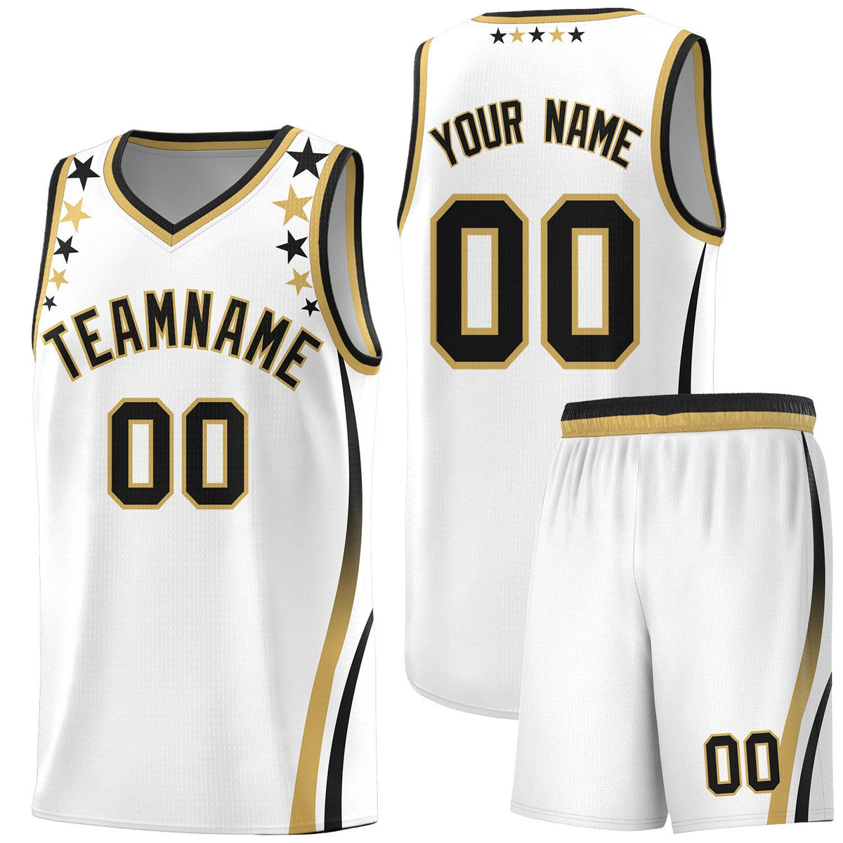 Custom White Shoulders Star Pattern Side Color Block Sports Uniform Basketball Jersey