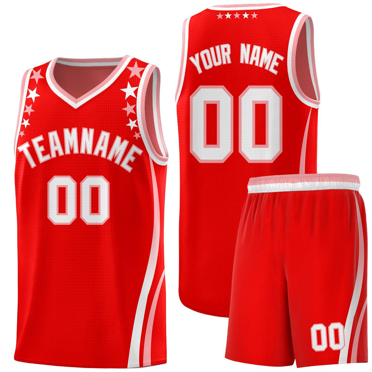 Custom Red Shoulders Star Pattern Side Color Block Sports Uniform Basketball Jersey