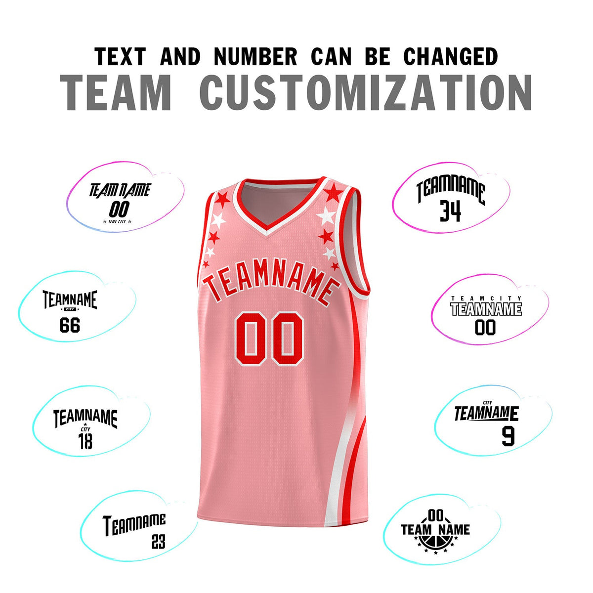 Custom Pink Shoulders Star Pattern Side Color Block Sports Uniform Basketball Jersey
