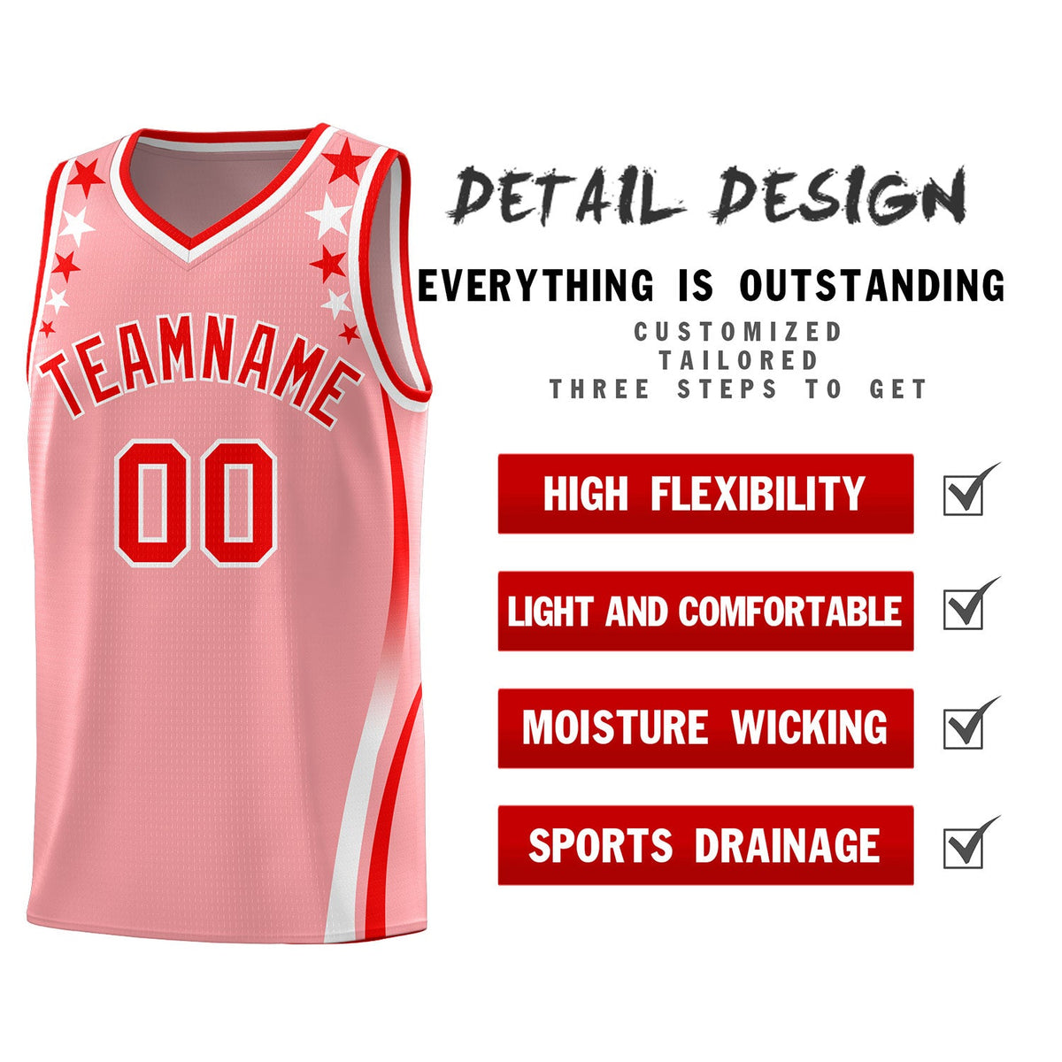 Custom Pink Shoulders Star Pattern Side Color Block Sports Uniform Basketball Jersey