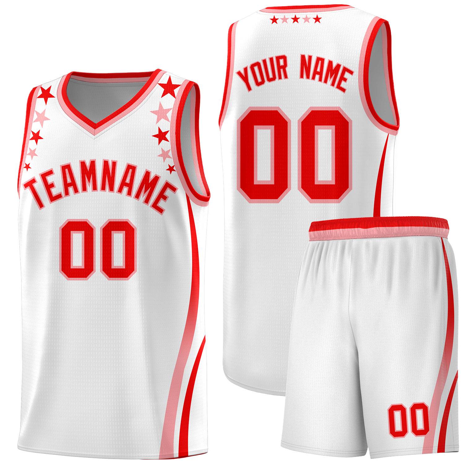 Custom White Shoulders Star Pattern Side Color Block Sports Uniform Basketball Jersey