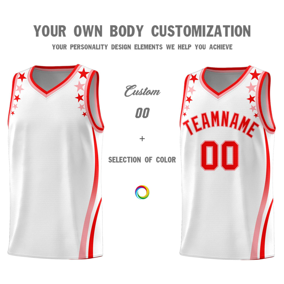 Custom White Shoulders Star Pattern Side Color Block Sports Uniform Basketball Jersey
