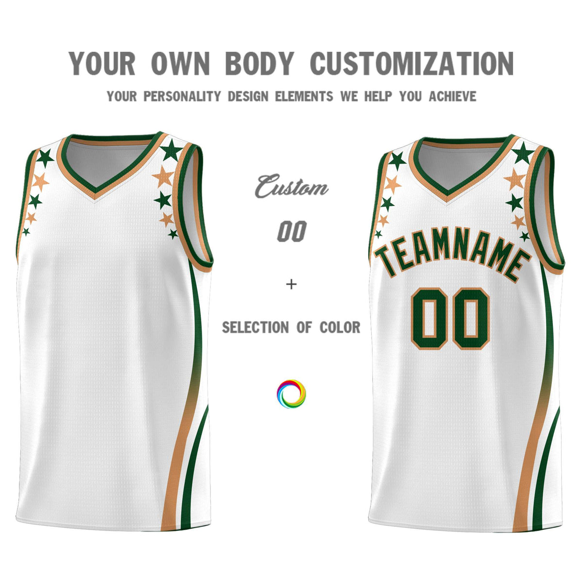Custom White Shoulders Star Pattern Side Color Block Sports Uniform Basketball Jersey