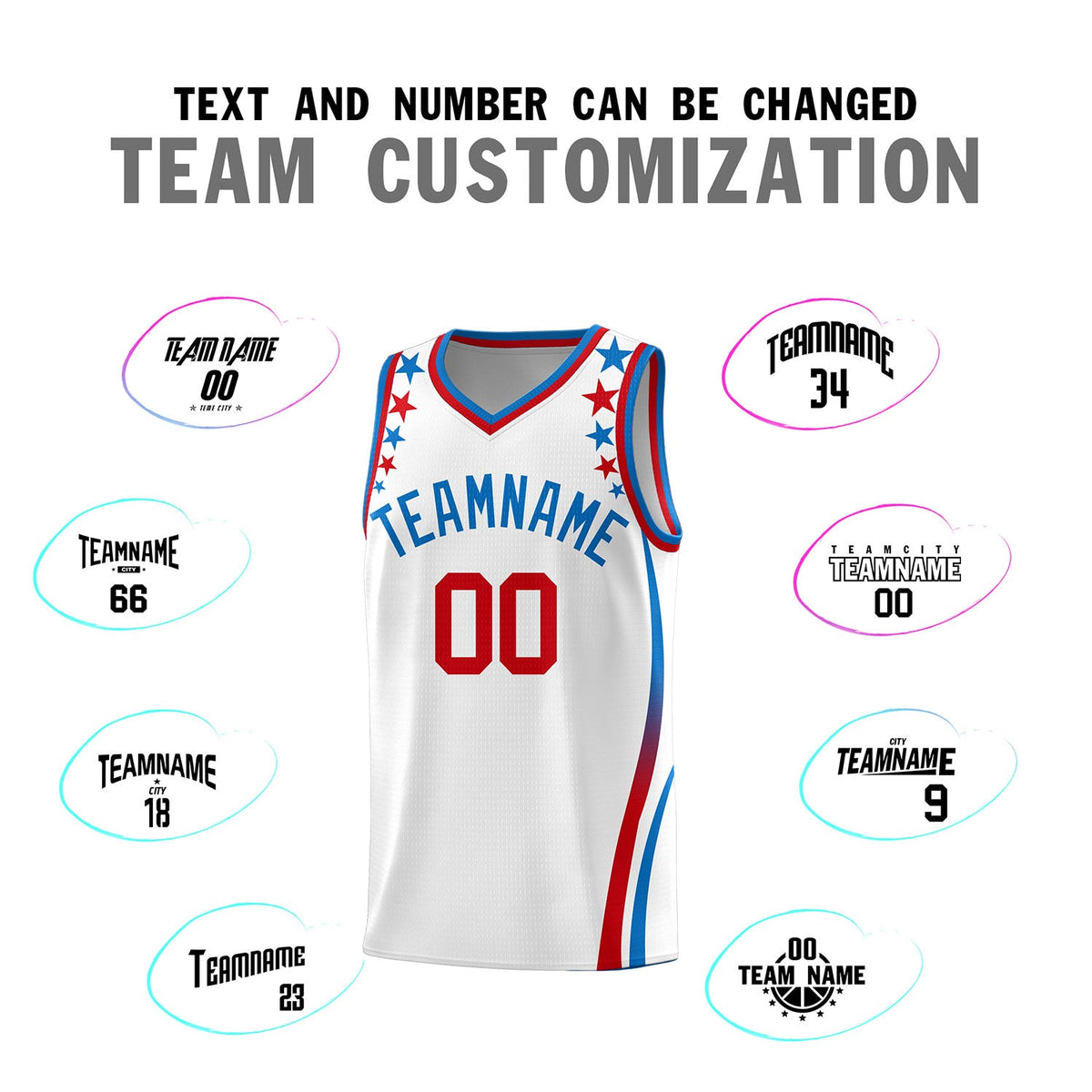 Custom White Shoulders Star Pattern Side Color Block Sports Uniform Basketball Jersey