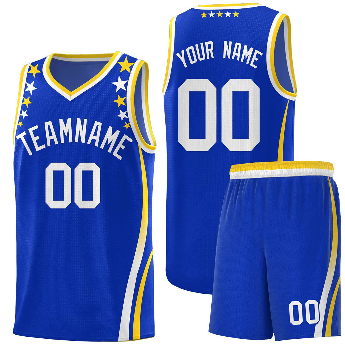 Custom Royal Shoulders Star Pattern Side Color Block Sports Uniform Basketball Jersey