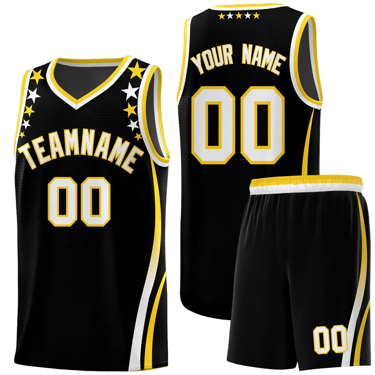 Custom Black Shoulders Star Pattern Side Color Block Sports Uniform Basketball Jersey