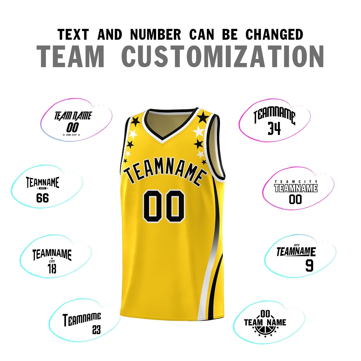 Custom Gold Shoulders Star Pattern Side Color Block Sports Uniform Basketball Jersey