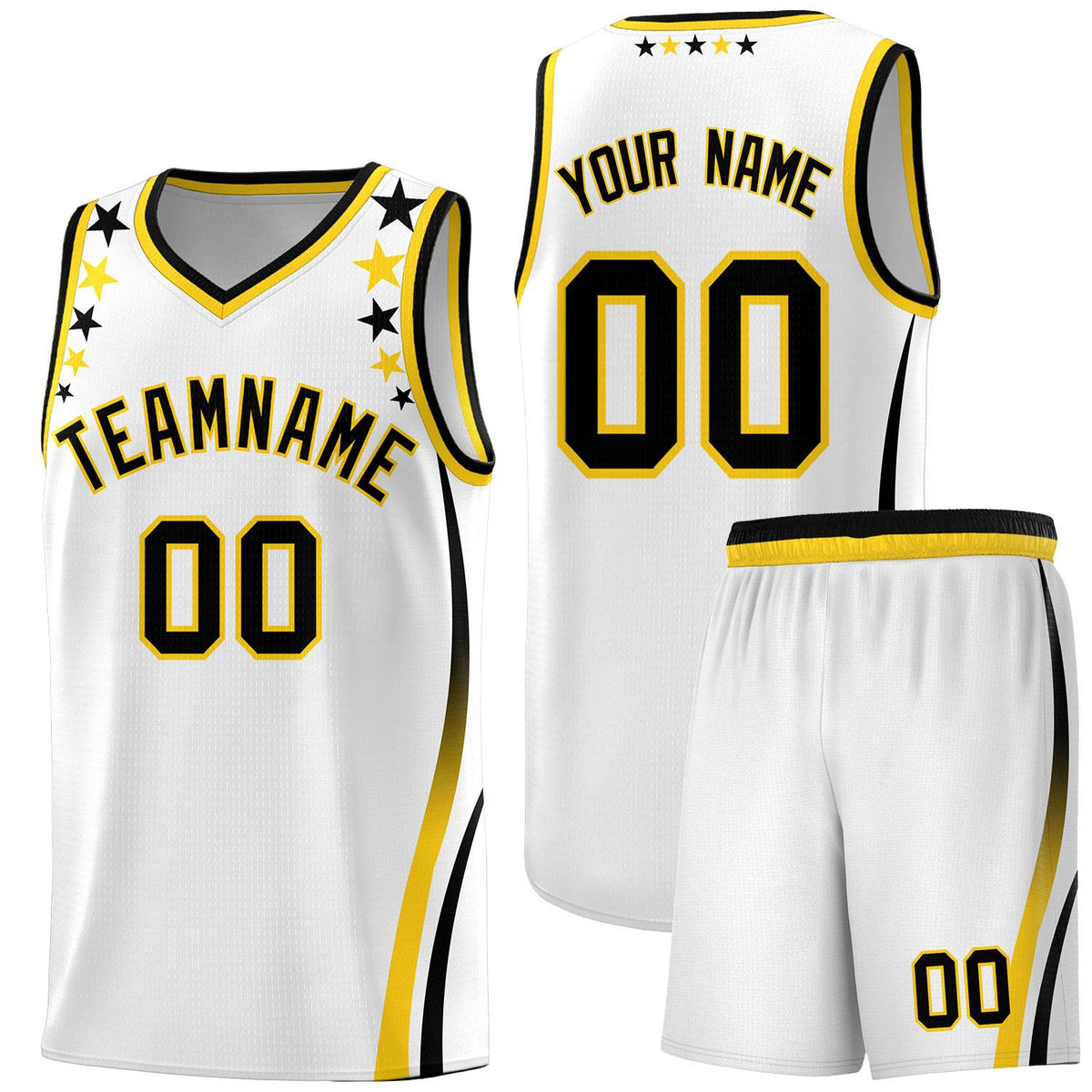 Custom White Shoulders Star Pattern Side Color Block Sports Uniform Basketball Jersey