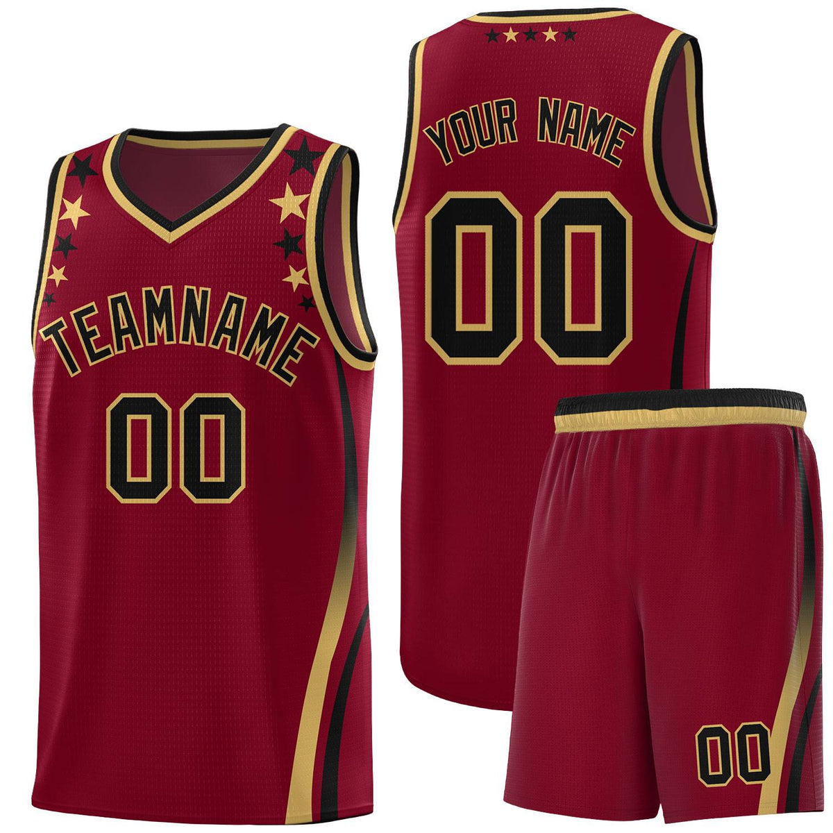 Custom Crimson Shoulders Star Pattern Side Color Block Sports Uniform Basketball Jersey