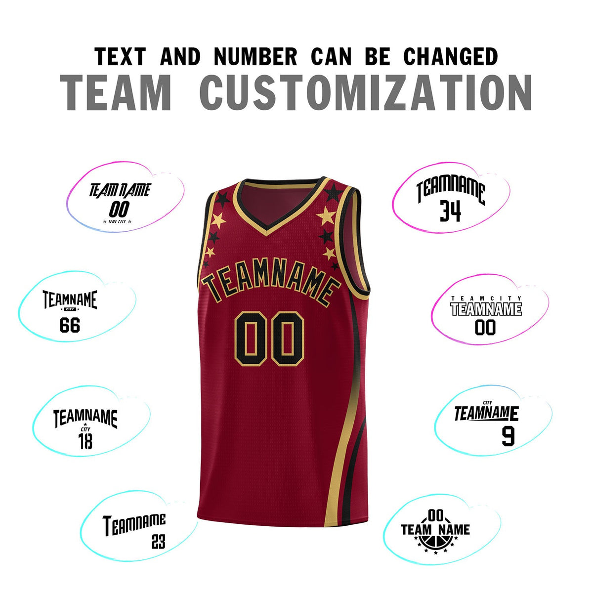 Custom Crimson Shoulders Star Pattern Side Color Block Sports Uniform Basketball Jersey